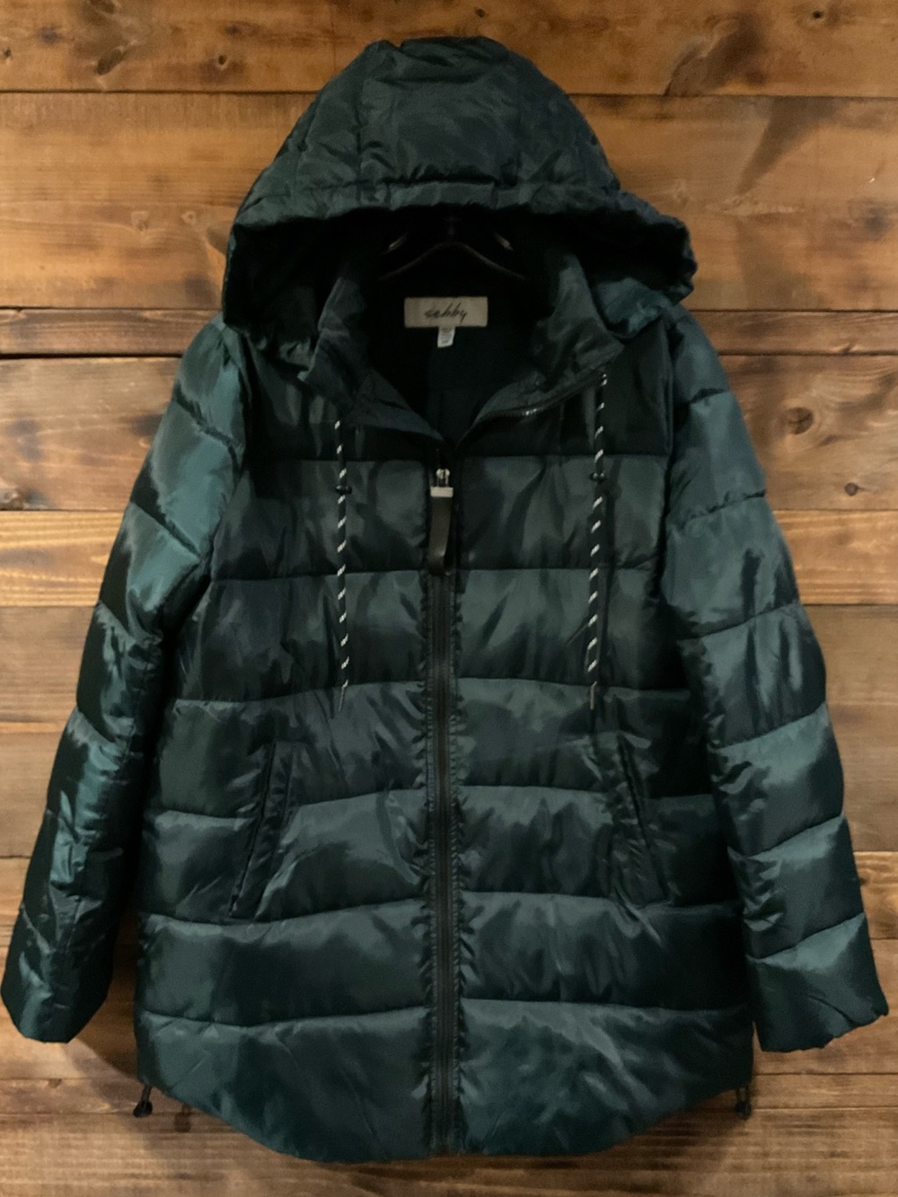 Macy’s SEBBY Emerald Green Iridescent Hooded Puffer Jacket Coat women's Medium